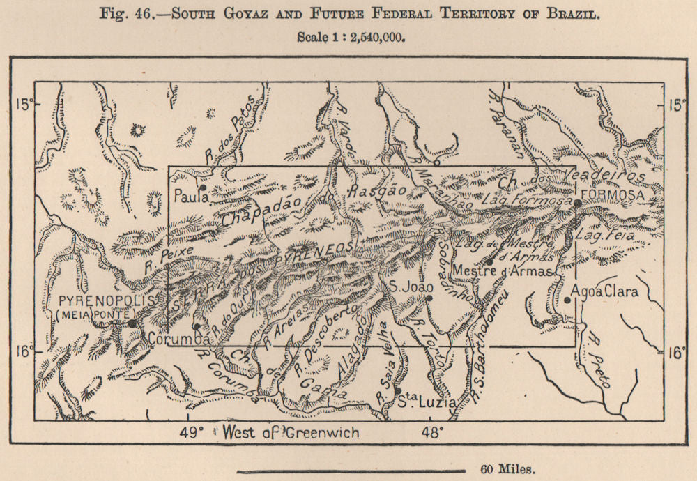South Goias and Future Federal Territory of Brazil(Brasilia).Goiás 1885 map
